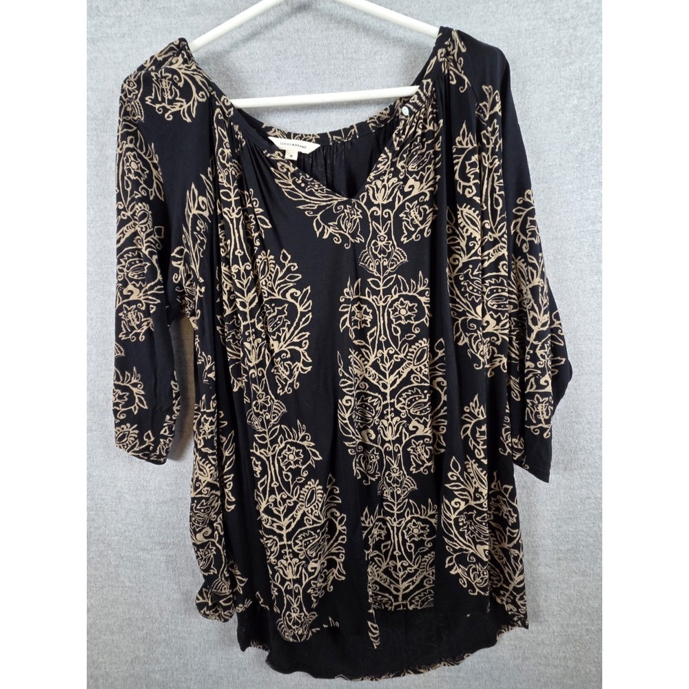 Lucky Brand 1X Blouse Black Geo Print Romantic Whimsigoth Vamp Witchy Flowy Boho